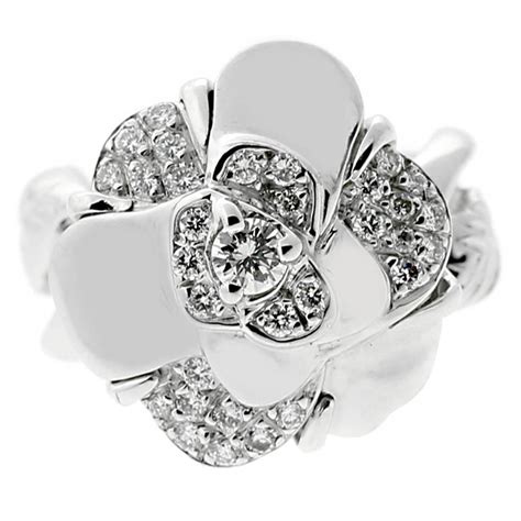 chanel camellia wedding ring|Chanel camelia diamond ring.